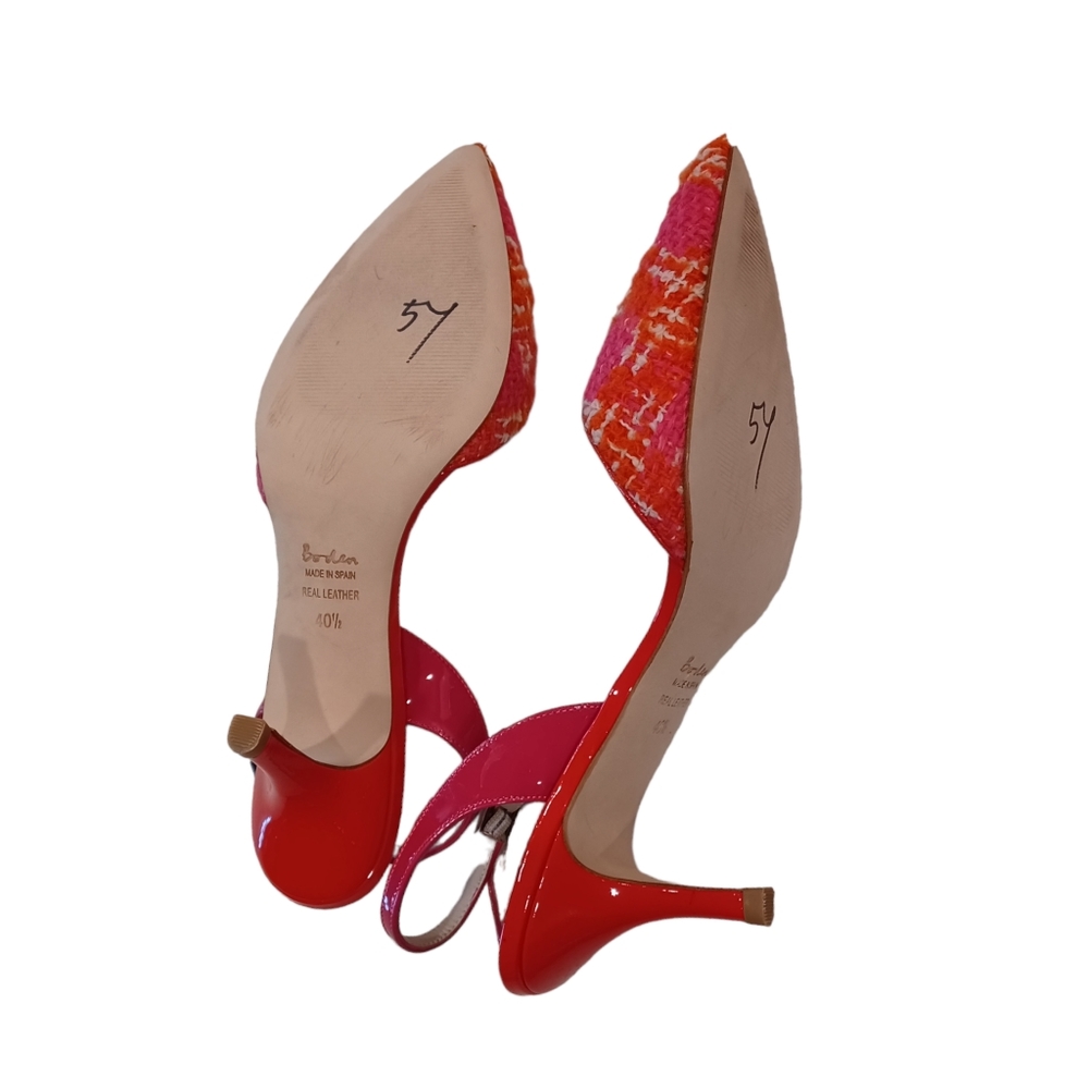 🆕 BODEN • size 7 1/2 or 40 1/2 • pink orange tweed slingback kitten heels NWOT - Picture 10 of 11